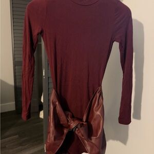 Elegant Maroon mini dress with leather Bow Detail